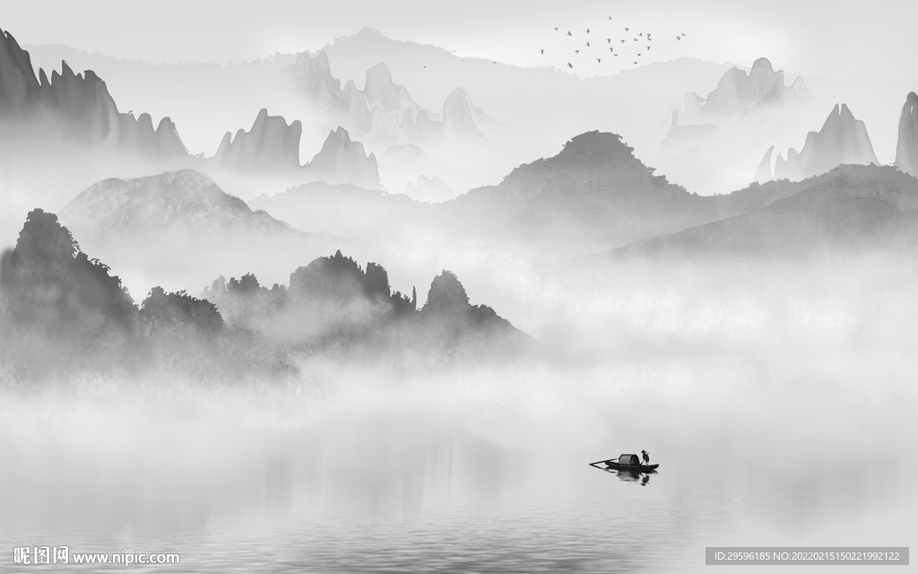 中式别墅墙画山水 TIF分层