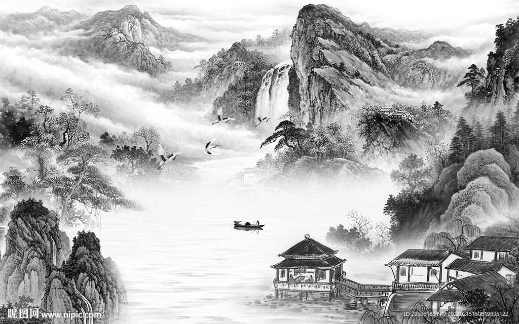 大气意境别墅山水 TIF分层