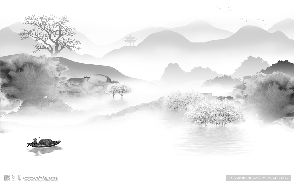 最新别墅墙画山水 TIF分层