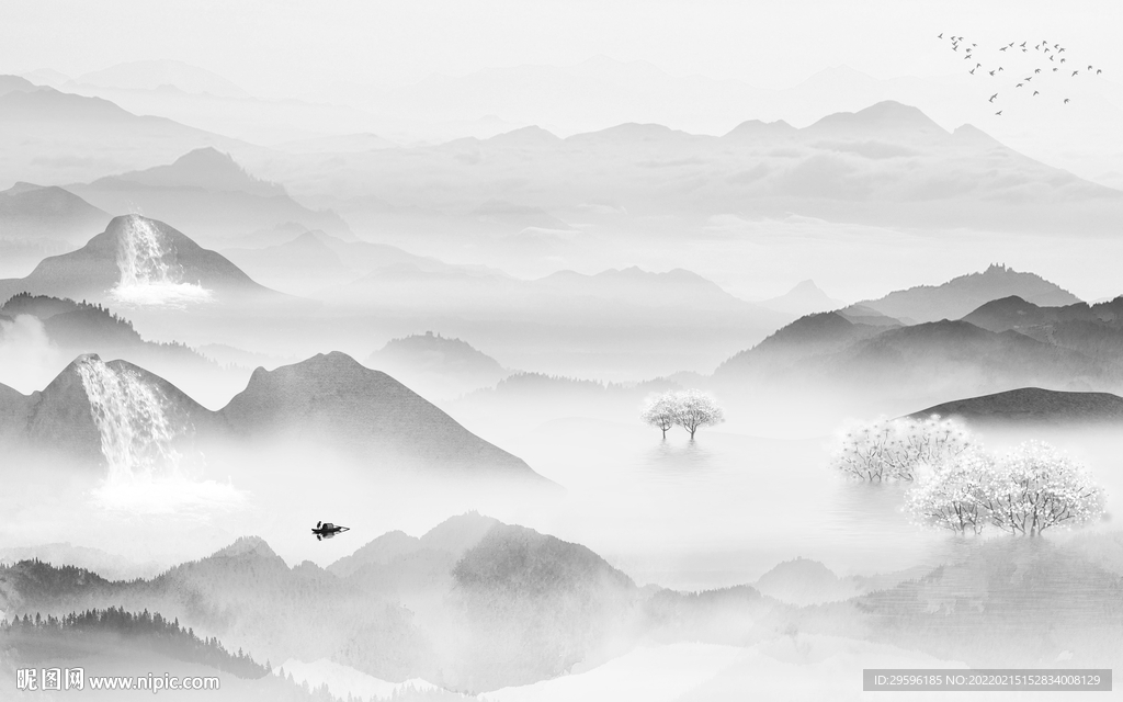 爆款别墅墙画山水 TIF分层