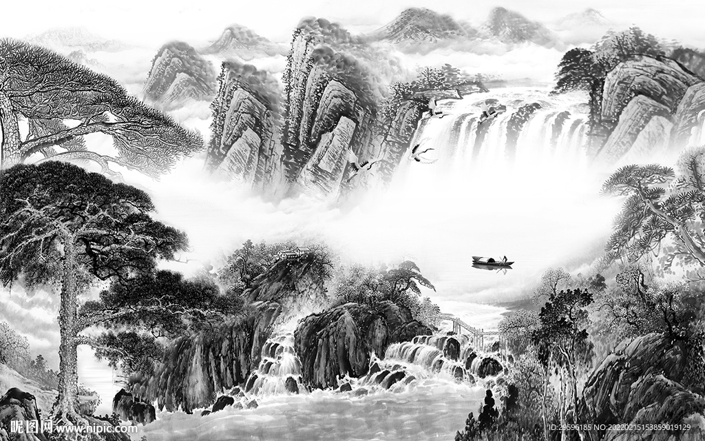 国画 意境别墅山水 TIF分层