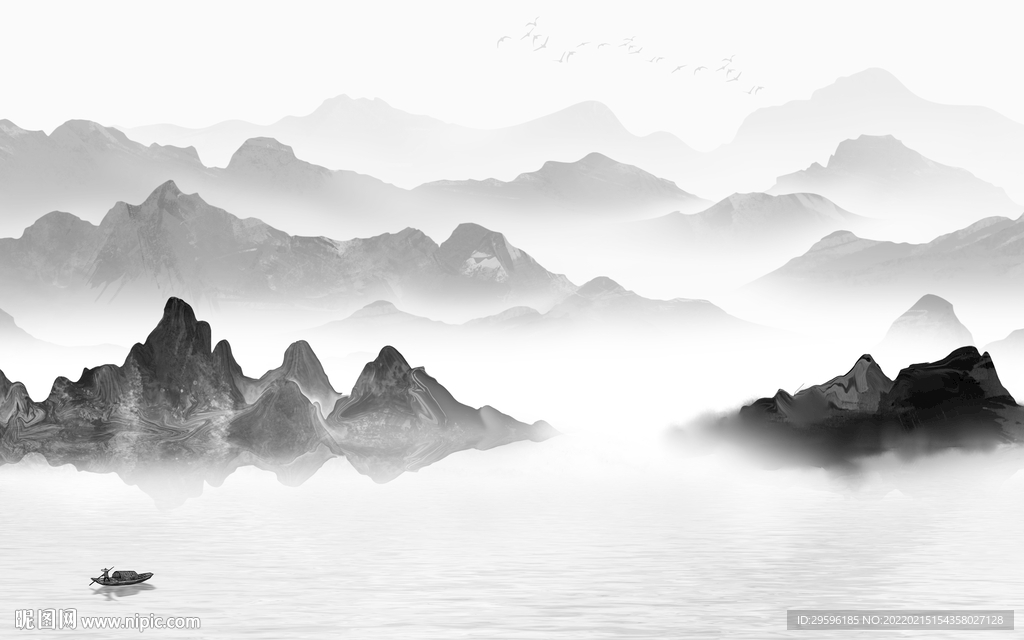 意境别墅墙画山水 TIF分层