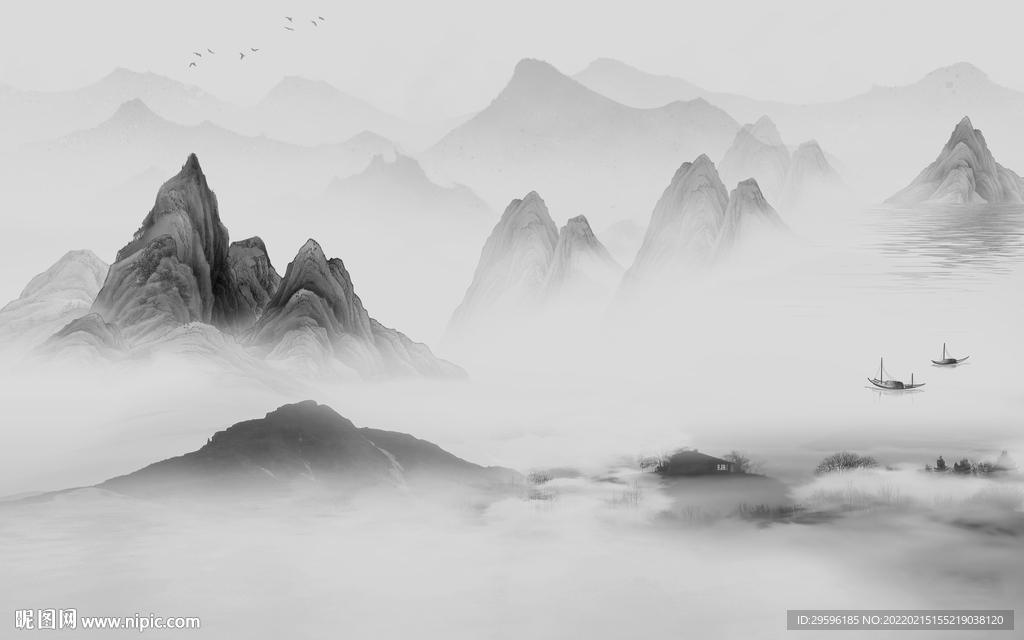 新款别墅墙画山水 TIF分层