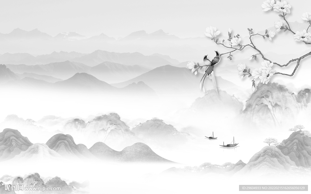 背景高档灰山水 tif分层画