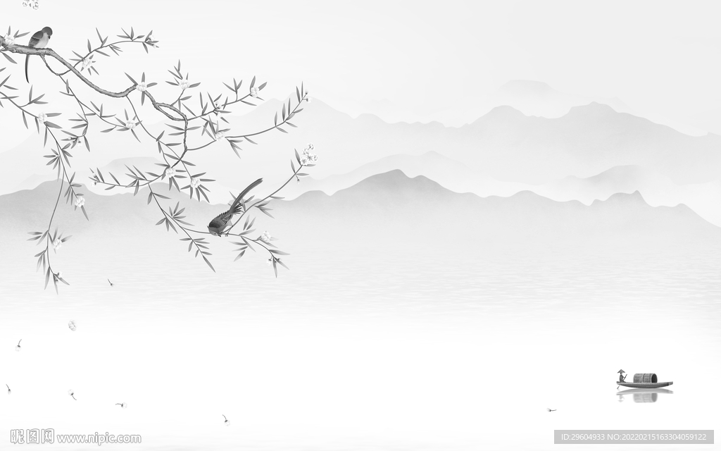 花鸟 高档灰山水 tif分层画