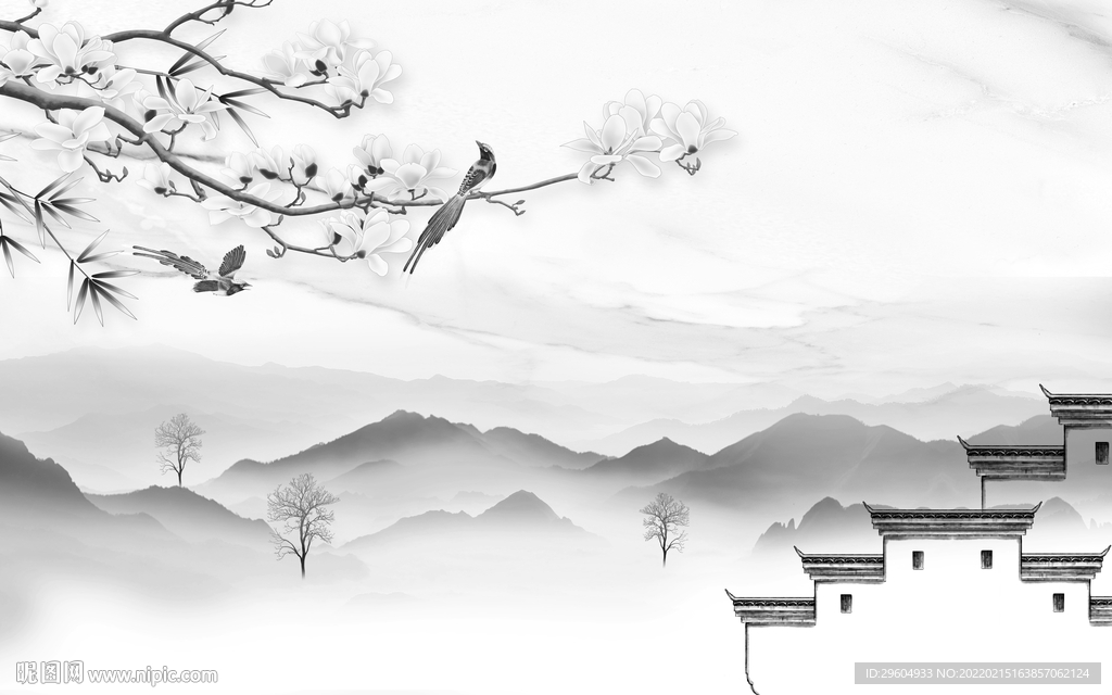 最新高档灰山水 tif分层画