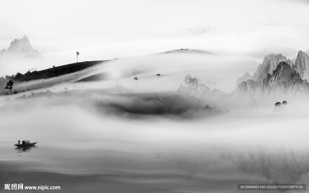 中国风高档灰山水 tif分层画