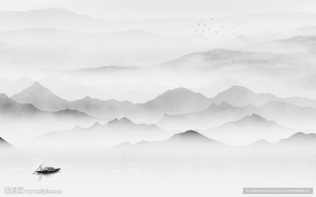 大气高档灰山水 tif分层画