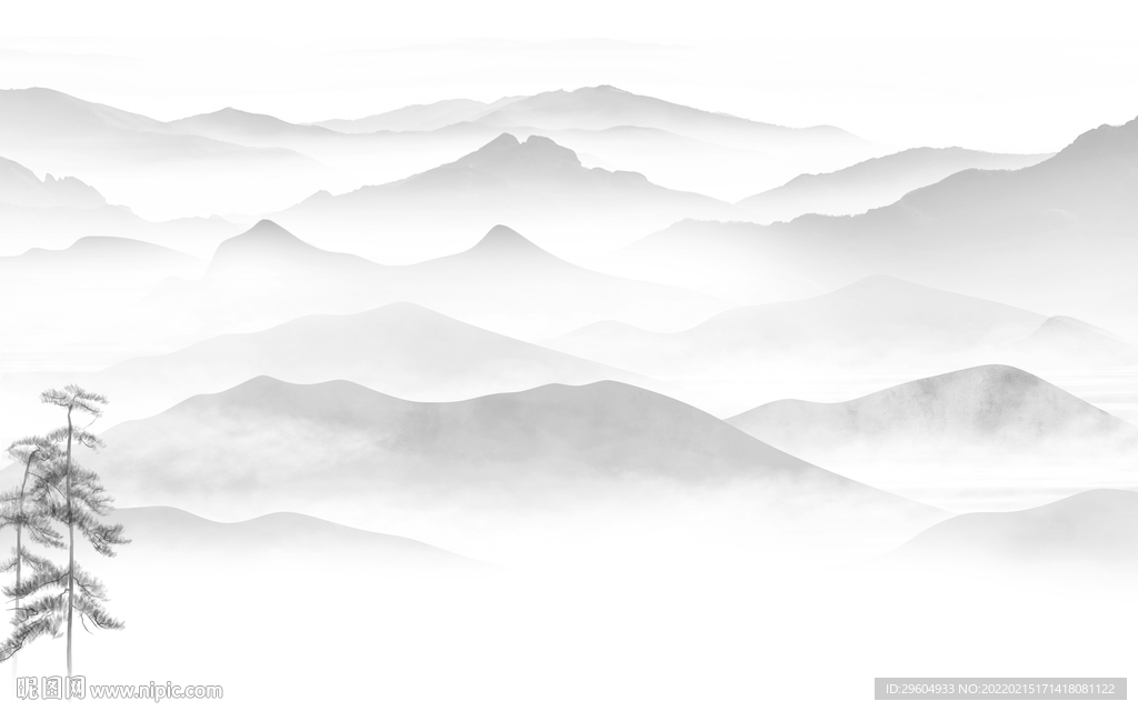 别墅 墙画灰色山水 tif分层