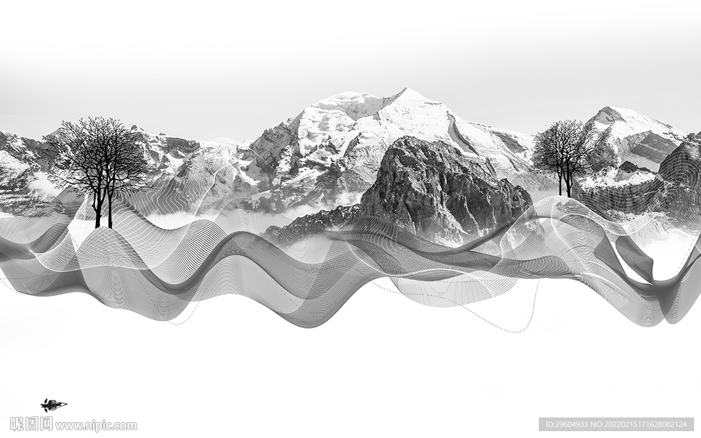 爆款高档灰山水 tif分层画