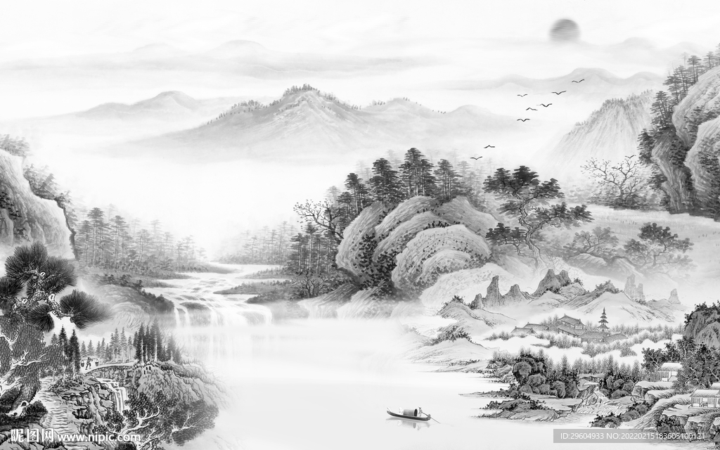 人气客厅灰色山水 tif分层