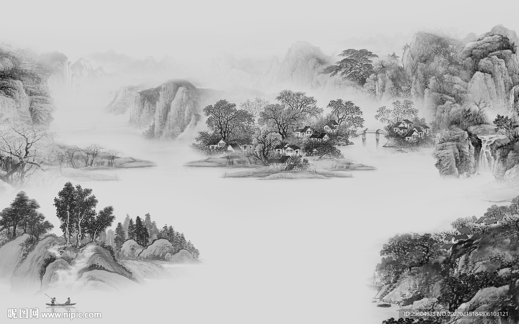 新品墙画灰色山水 tif分层