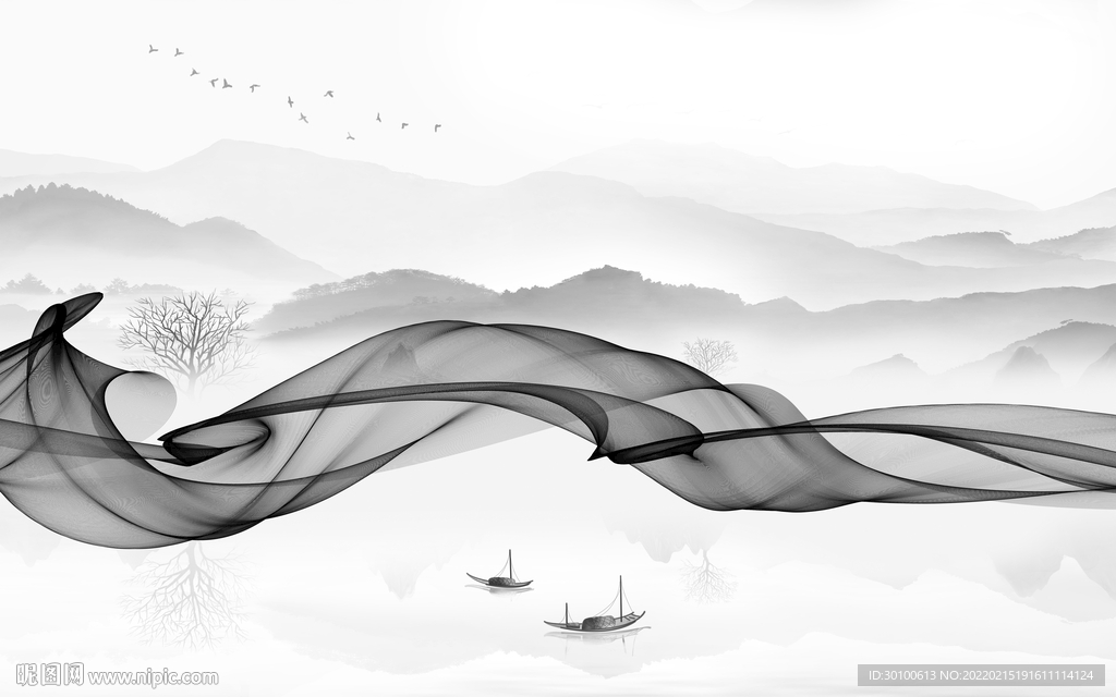 最新现代背景山水 tif分层