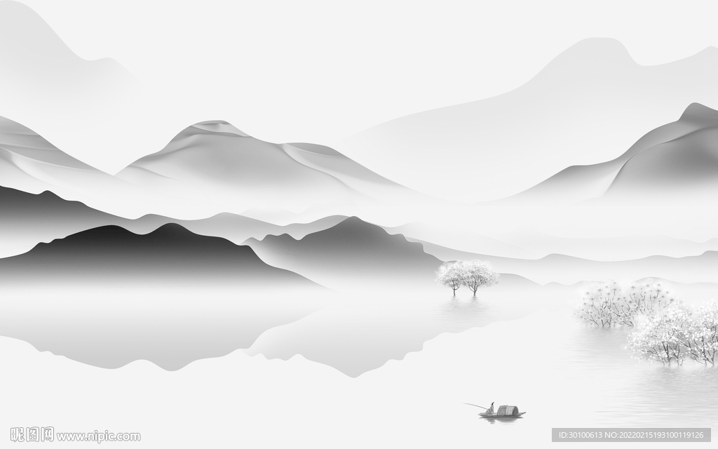 别墅 灰色背景山水 tif分层