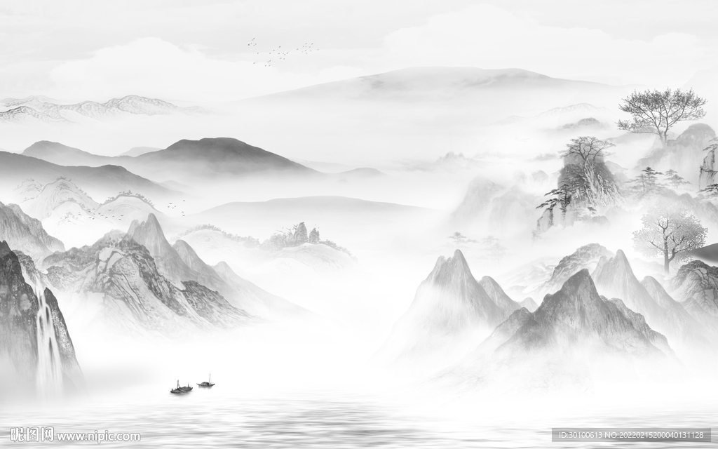 意境 灰色背景山水 tif分层