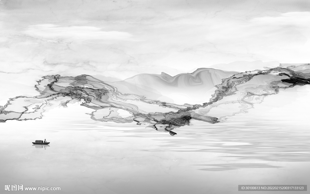 简约灰色背景山水 tif分层