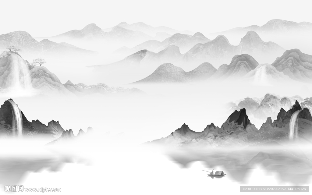 高档 灰色背景山水 tif分层