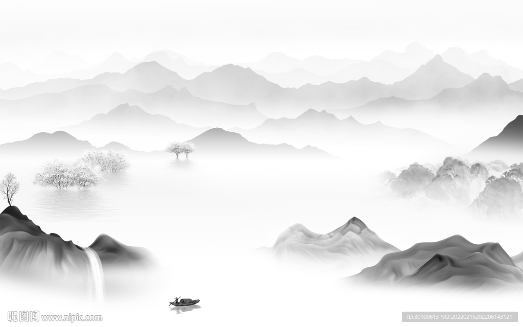 人气灰色背景山水 tif分层