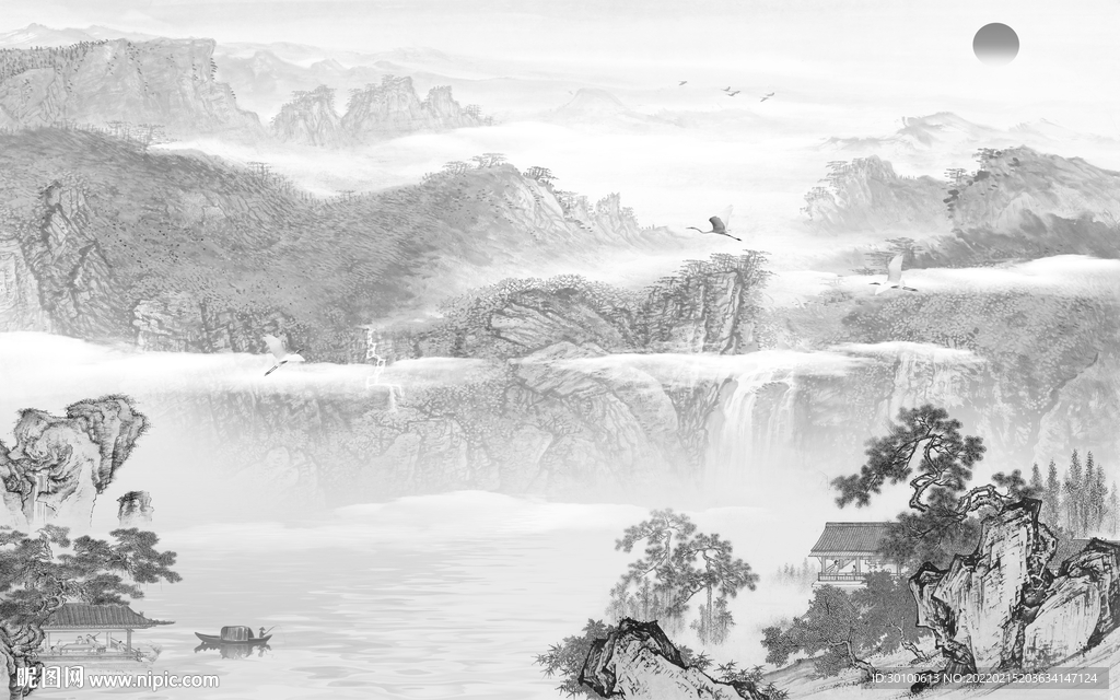 大气灰色背景山水 tif分层