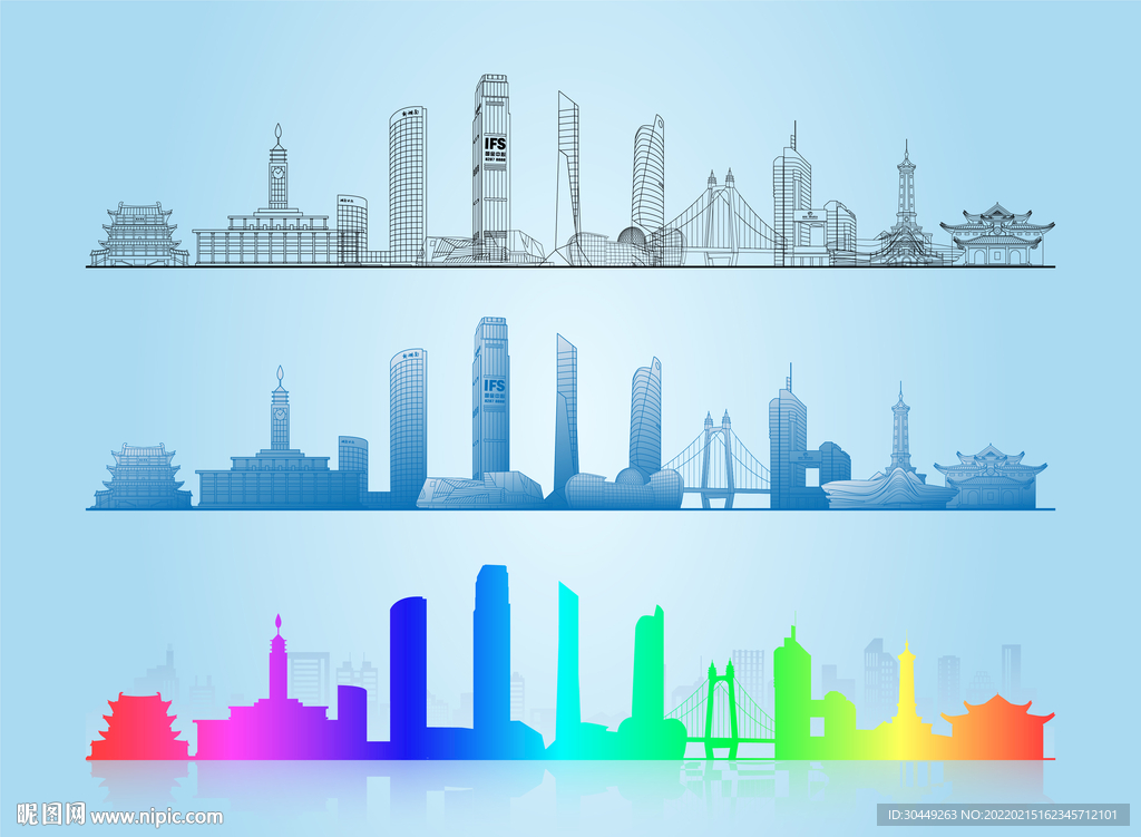 长沙地标建筑湖南长沙城市剪影