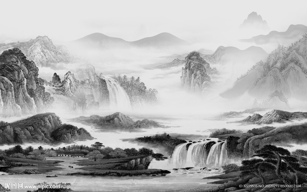 爆款灰色客厅山水 TiF分层