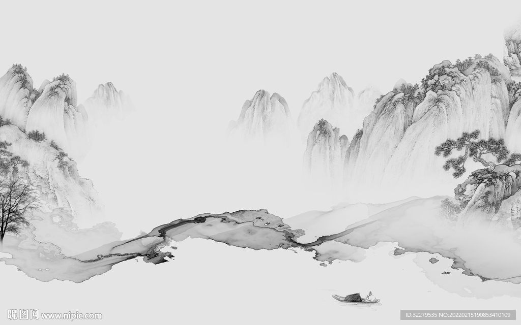 新中式大气灰色山水 TiF分层