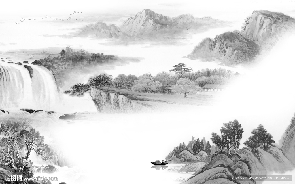 新中式灰色客厅山水 TiF分层