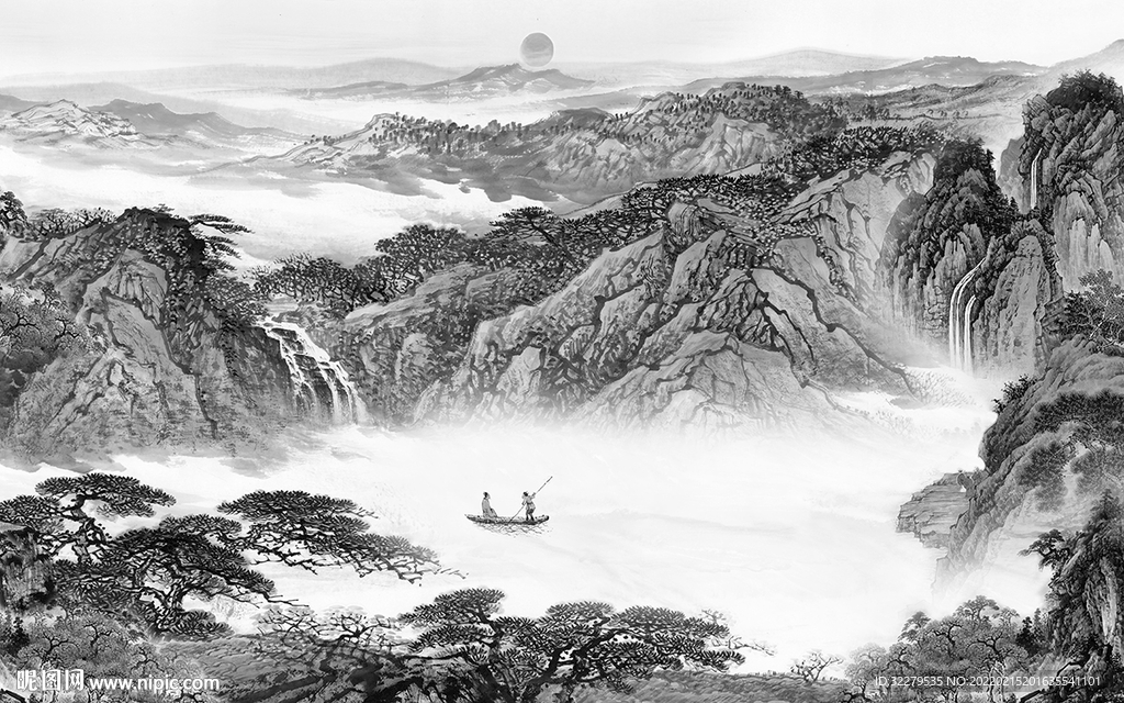 中式灰色客厅山水 TiF分层