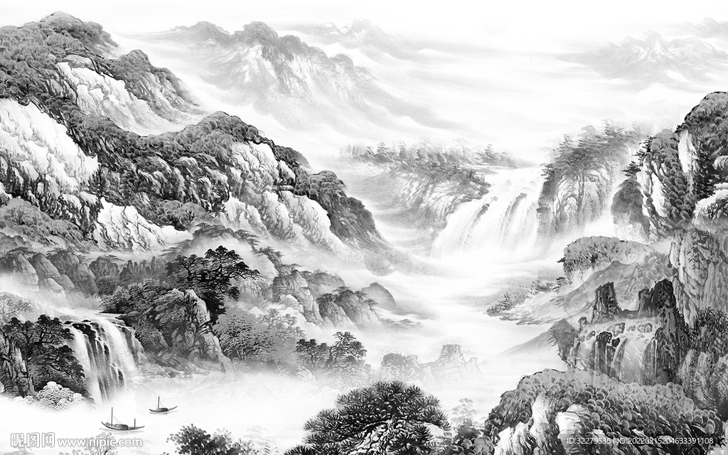 中式灰色山水 TiF分层