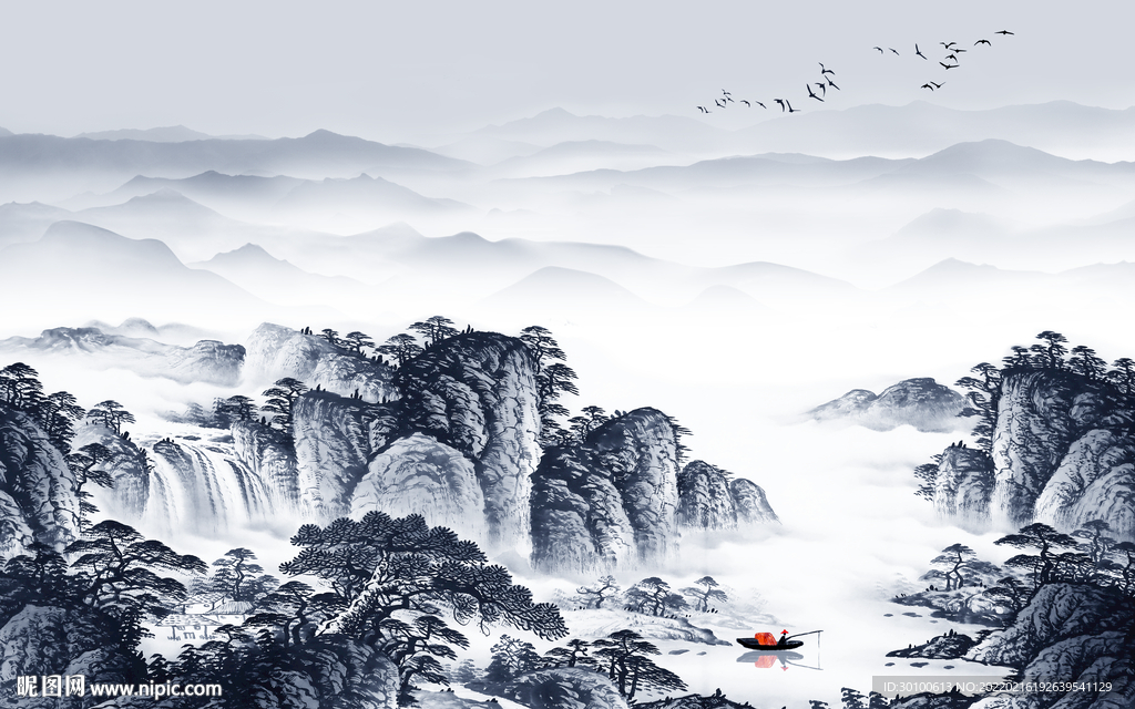 爆款客厅高端山水 tif分层