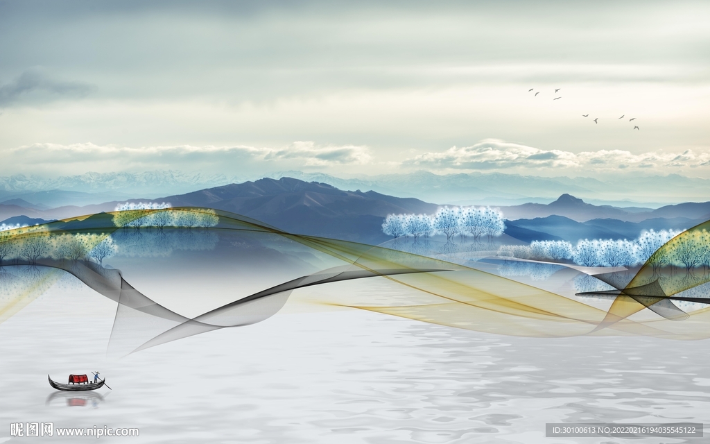 新中式客厅高端山水 tif分层