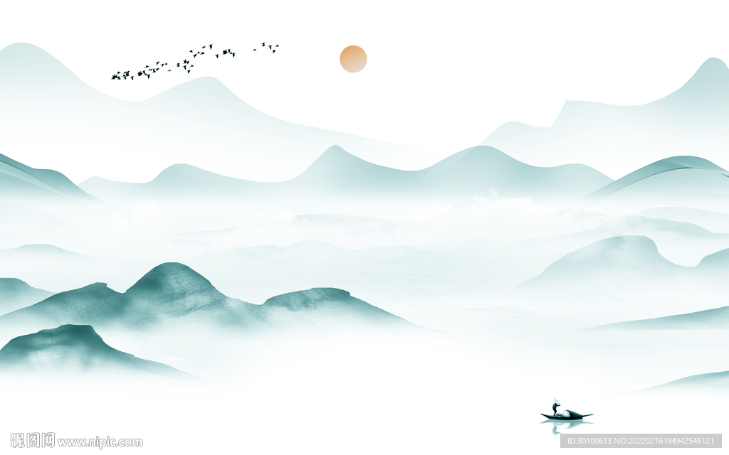 中式客厅高端山水 tif分层