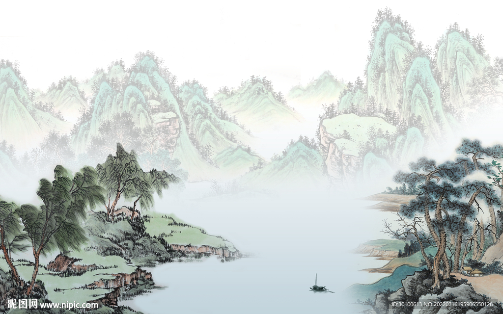 国画 客厅高端山水 tif分层