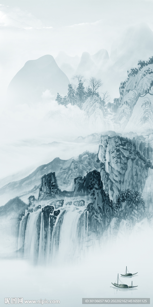 蓝色最新山水玄关 TIF分层