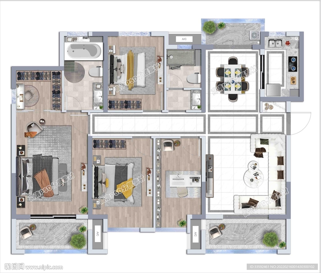现代室内彩平户型图