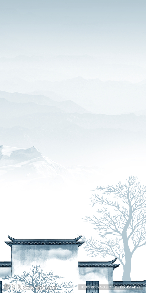 徽派意境山水玄关 Tif分层