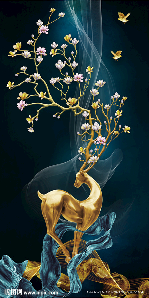 麋鹿玄关晶瓷画装饰画