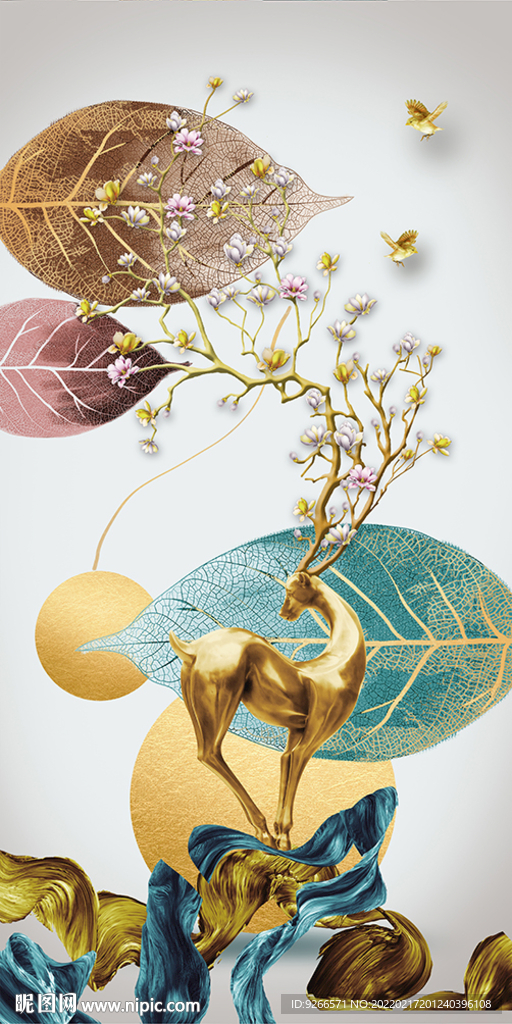 麋鹿大象玄关晶瓷画装饰画