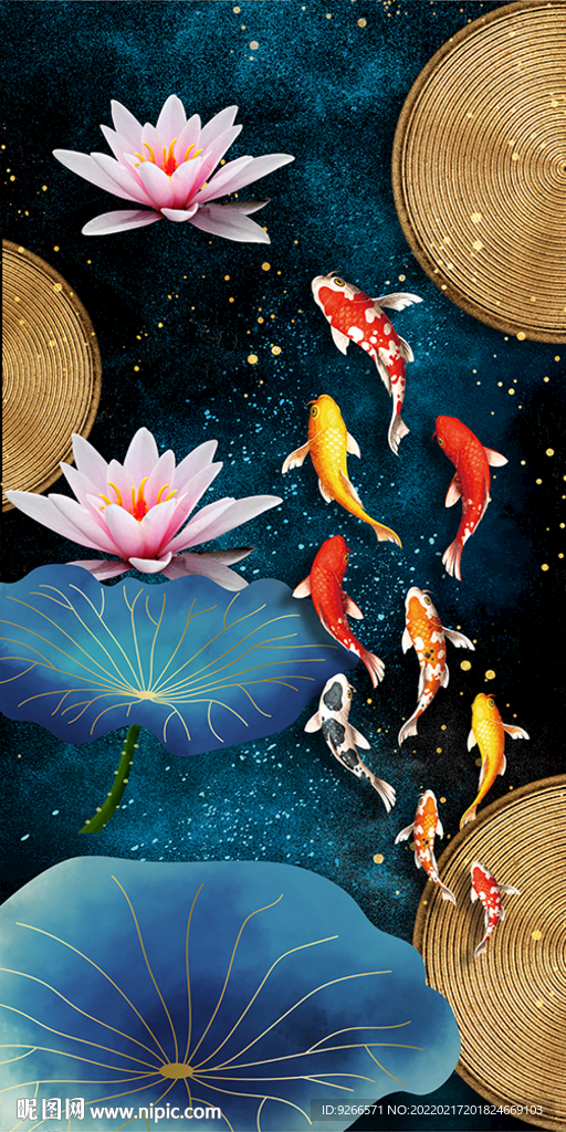 九鱼图玄关晶瓷画装饰画