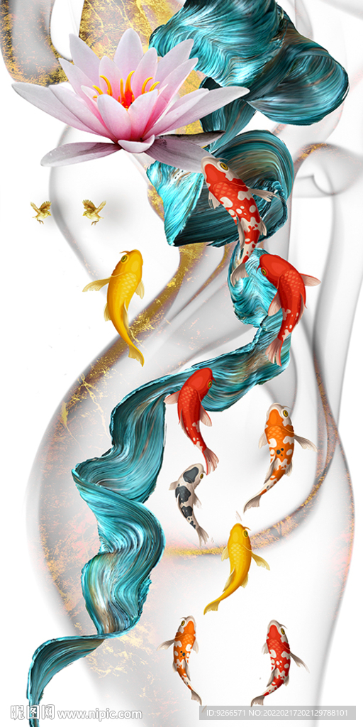 九鱼图玄关晶瓷画装饰画