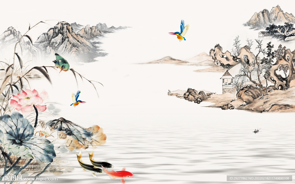 高清 山水中式背景 tif分层