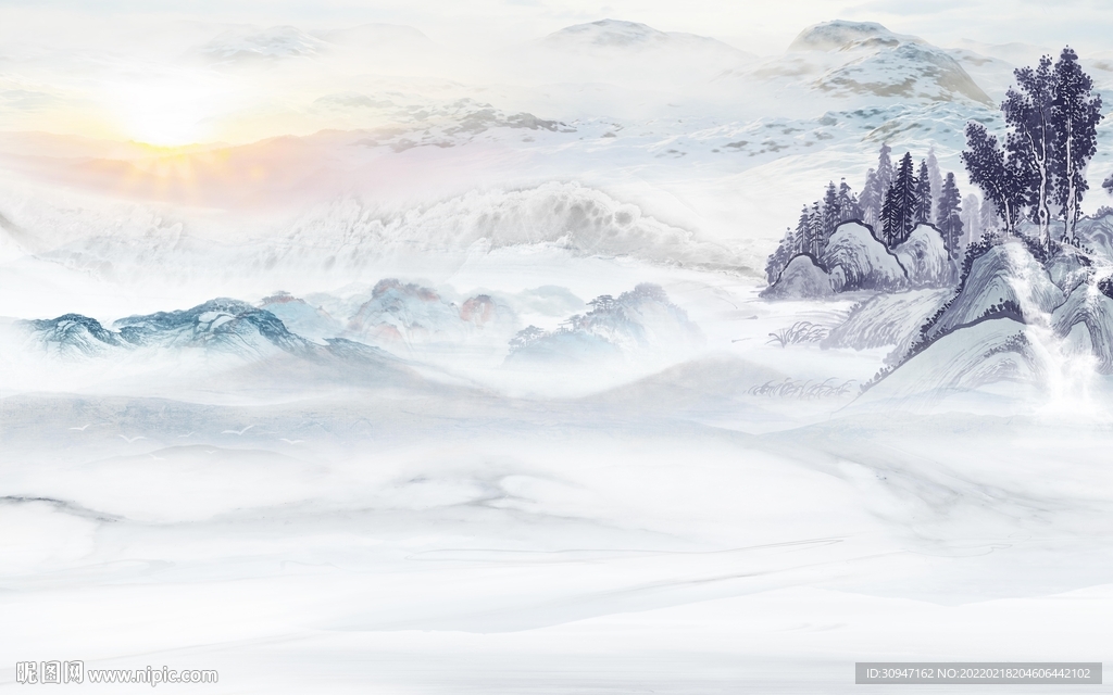 简约客厅背景山水 TIF分层