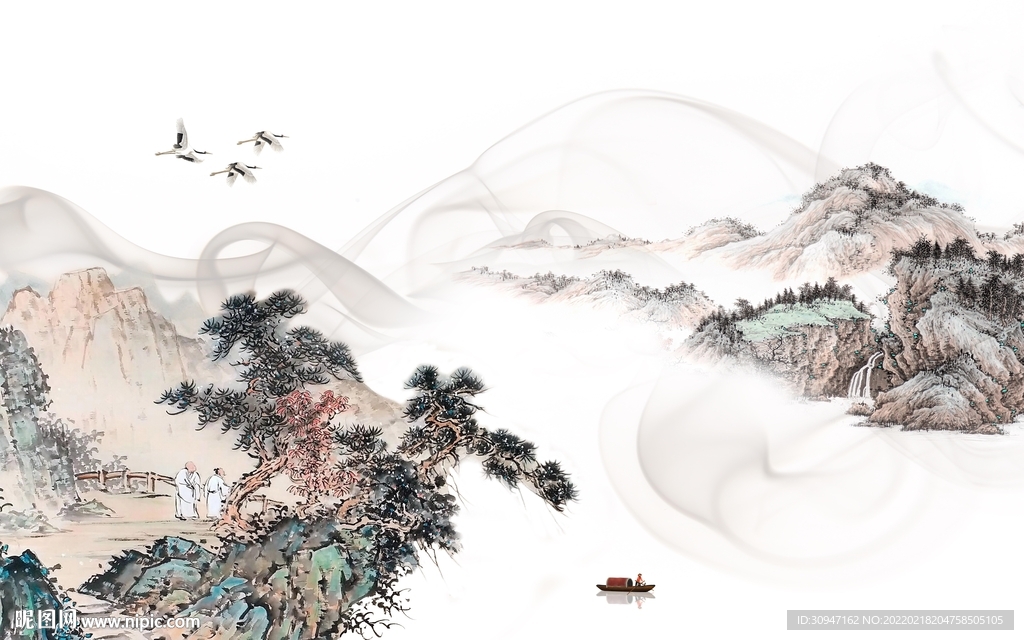 国画客厅背景山水 TIF分层