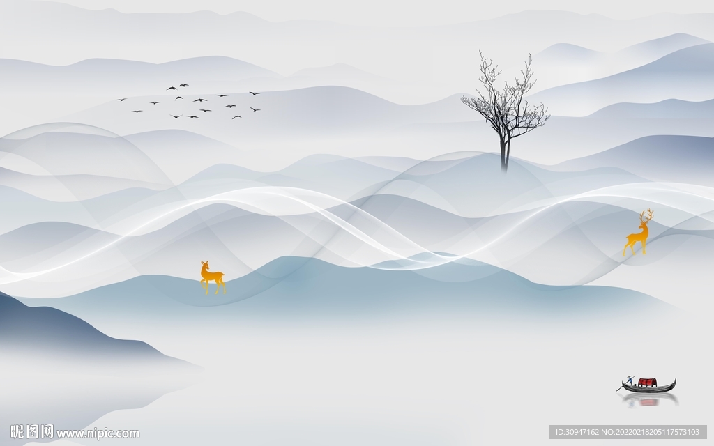 最新客厅背景山水 TIF分层