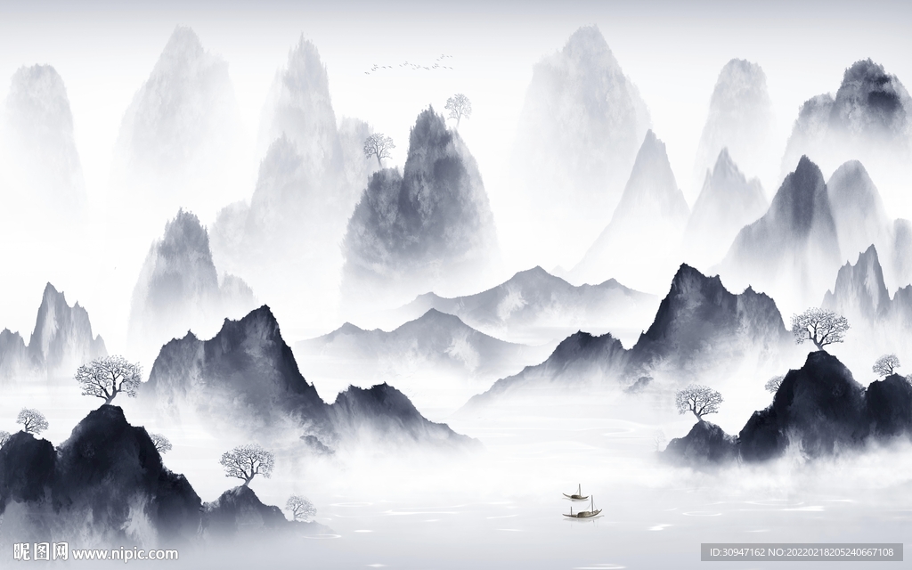 高档客厅背景山水 TIF分层