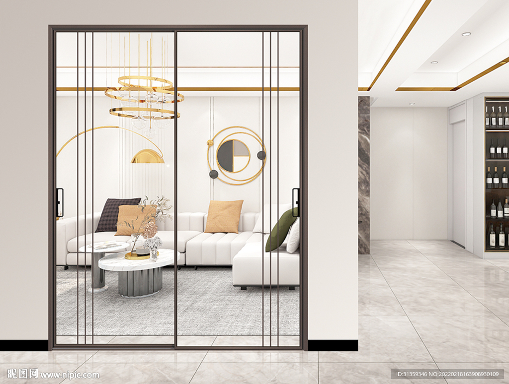 极窄极简风格推拉门效果背景