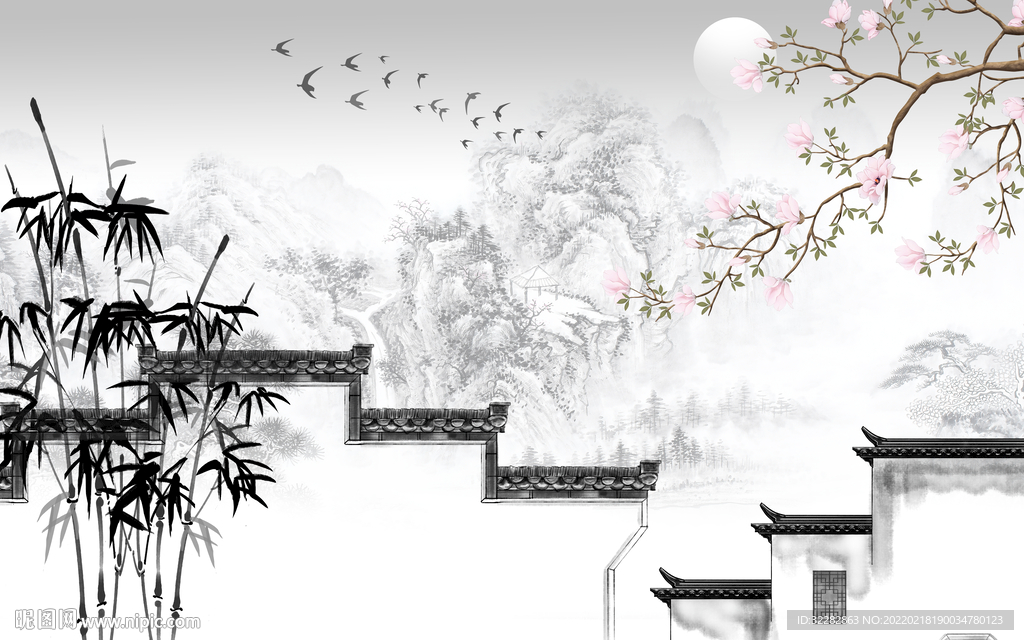 徽派意境客厅山水 TIF分层