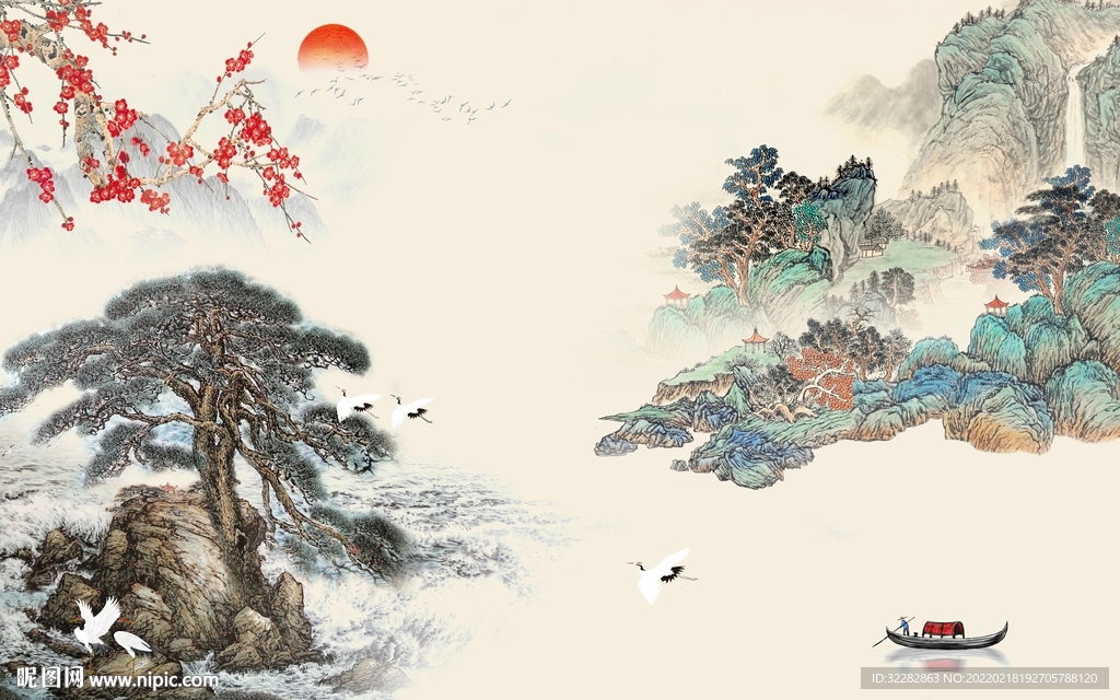 国画意境客厅山水 TIF分层