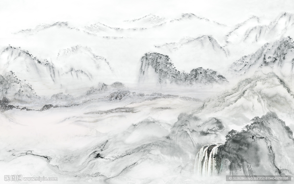 爵士白意境客厅山水 TIF分层