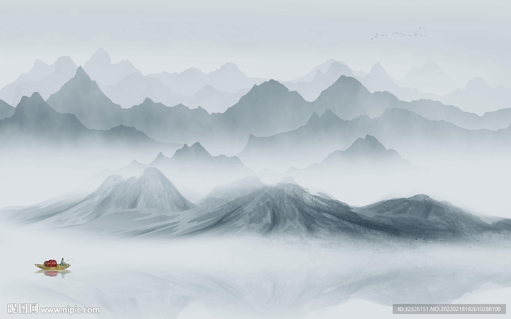 新中式山水客厅背景 tif分层